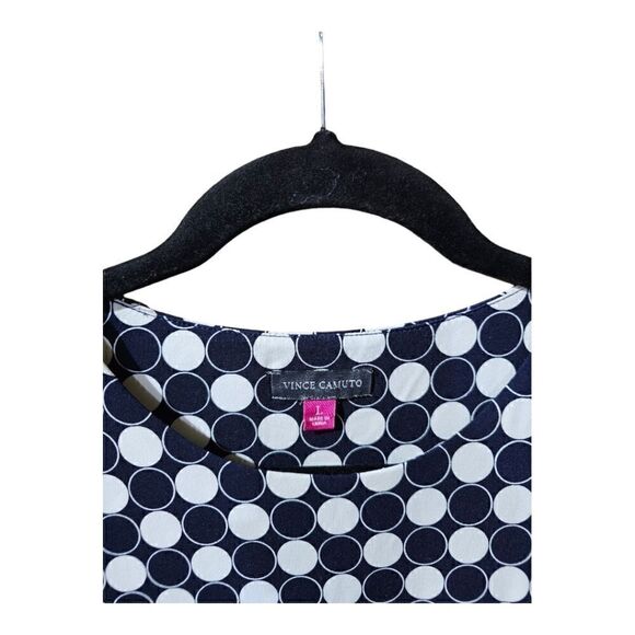 VINCE CAMUTO Navy & White Polka Dot Sleeveless Sheath Dress - Size Large - Picture 5 of 8